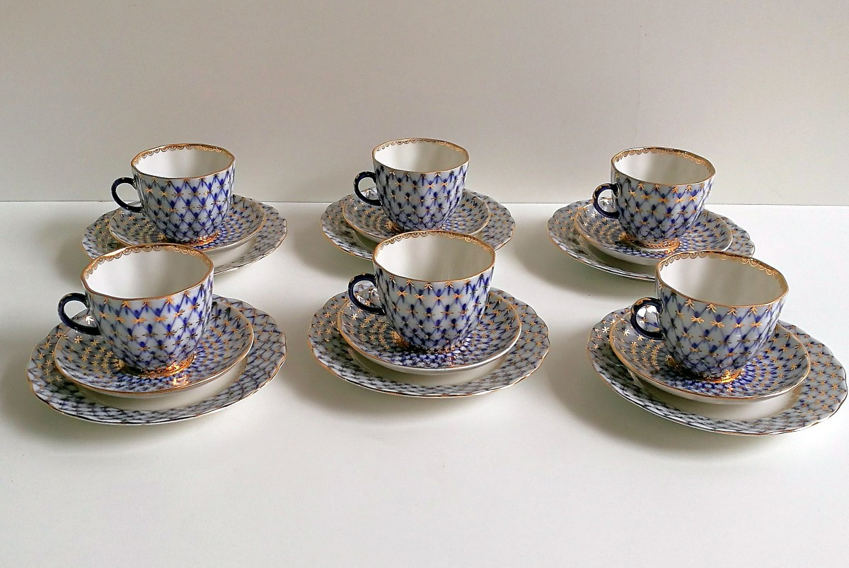 Lomonosov, Cobalt Blue Coffee Set For 6