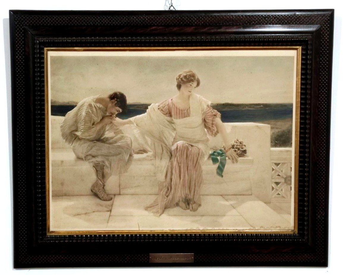'ASK ME NO MORE' par Sir L. Alma Tadema, estampe d'art originale (1906)-photo-2