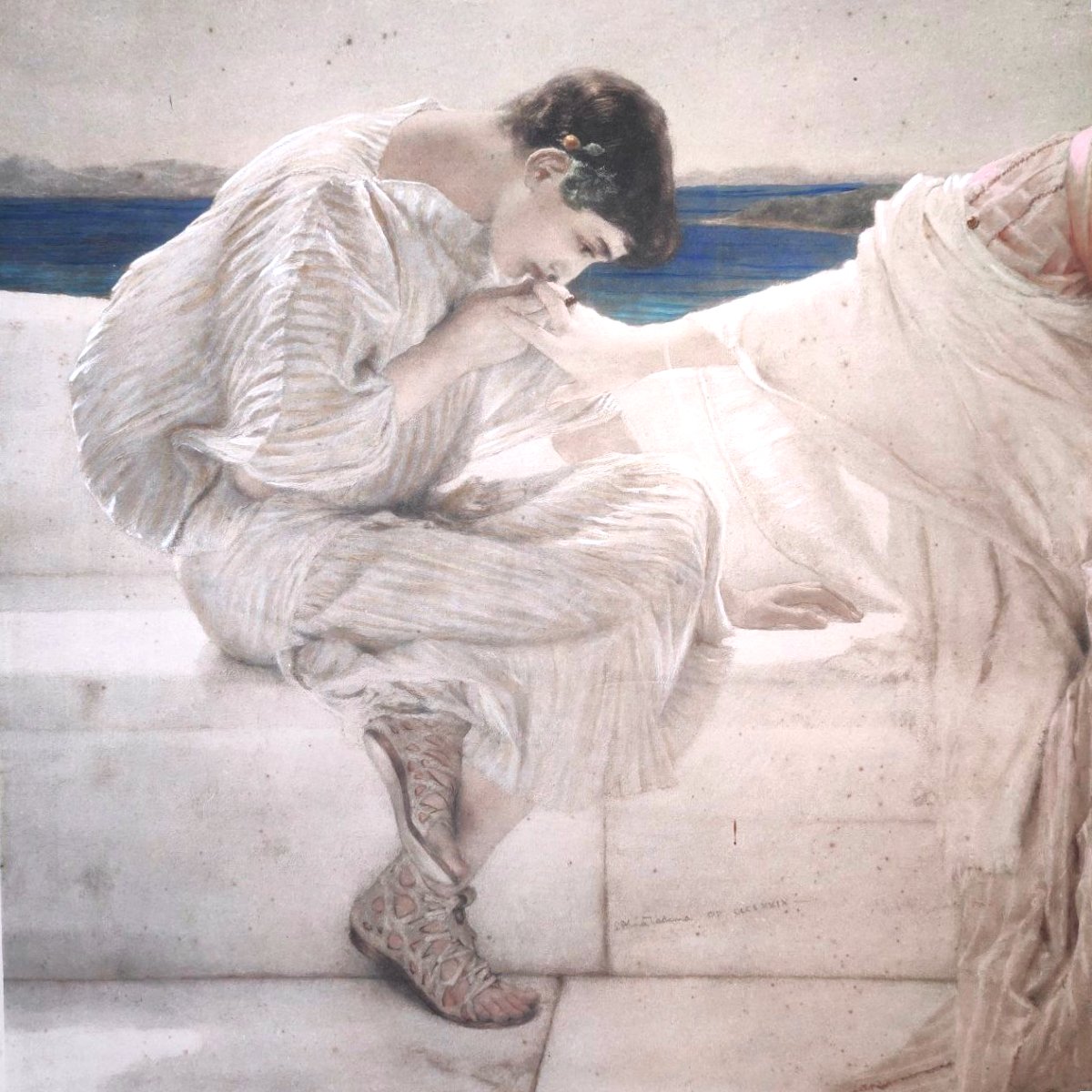 'ASK ME NO MORE' par Sir L. Alma Tadema, estampe d'art originale (1906)-photo-1