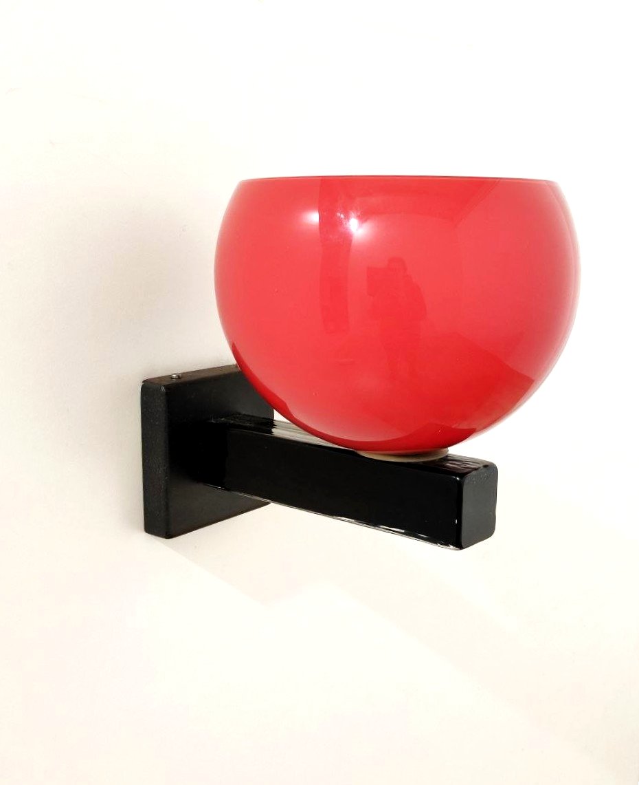 Venini, applique murale en verre rouge et noir, Italie, 1981-photo-3