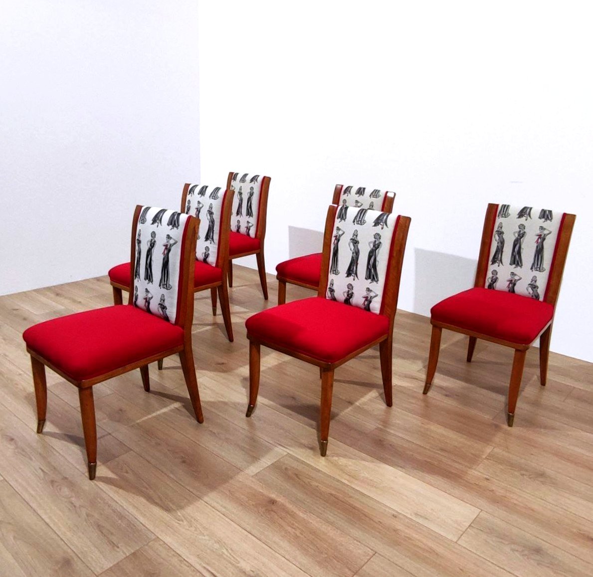 Set Of 6 Walnut Chairs, Tomaso Buzzi (attributed To ), Italy, 1950s-photo-2