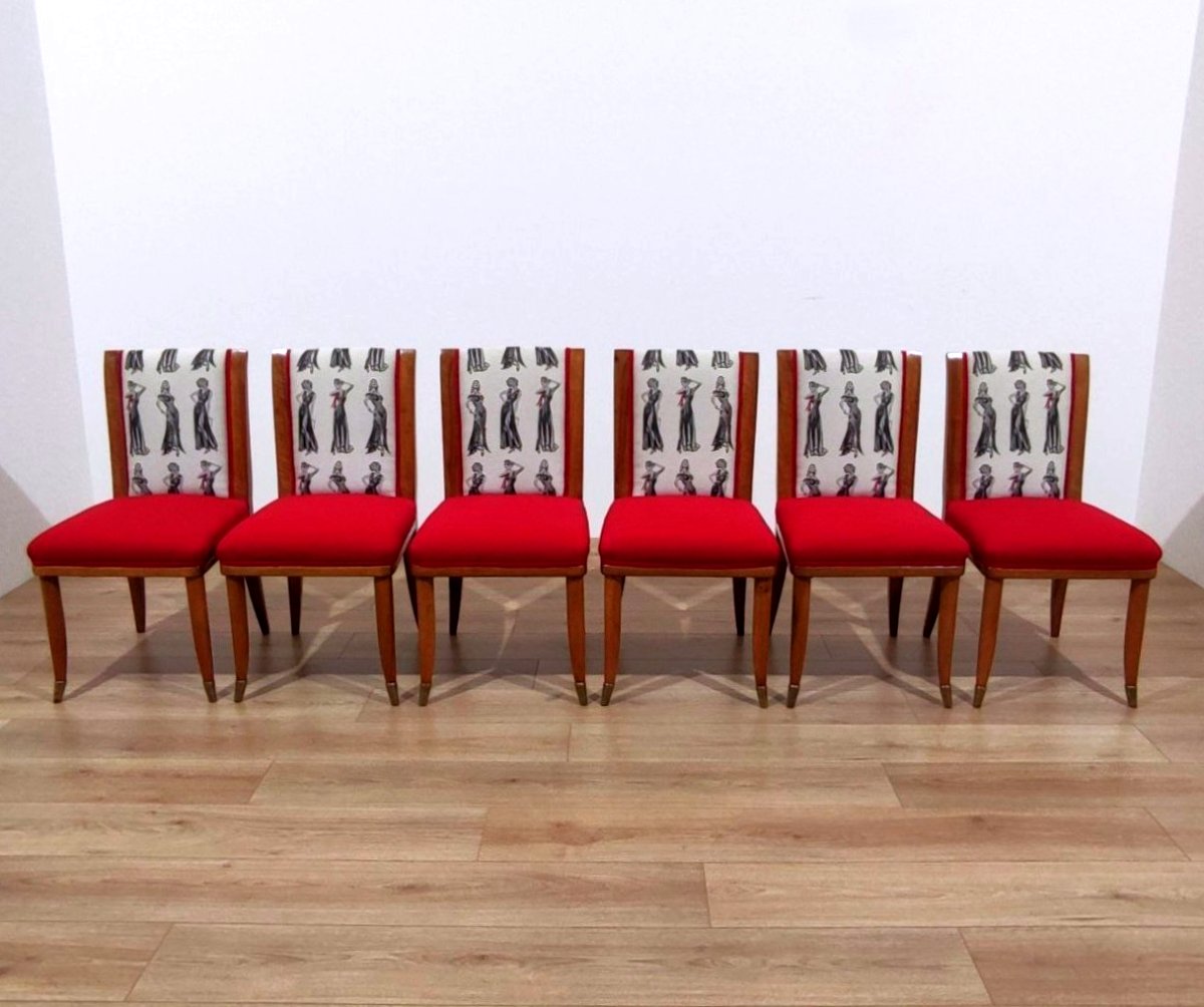 Set Of 6 Walnut Chairs, Tomaso Buzzi (attributed To ), Italy, 1950s-photo-3