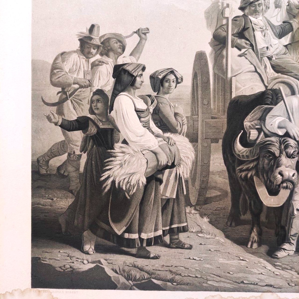 Estampe par Goupil & Cie, vers 1850, d'après une peinture de R. Leopold, dans un cadre doré-photo-4