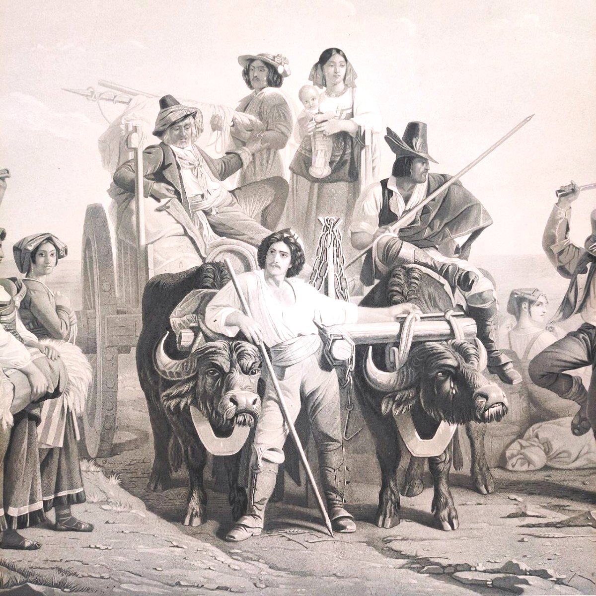 Estampe par Goupil & Cie, vers 1850, d'après une peinture de R. Leopold, dans un cadre doré-photo-1