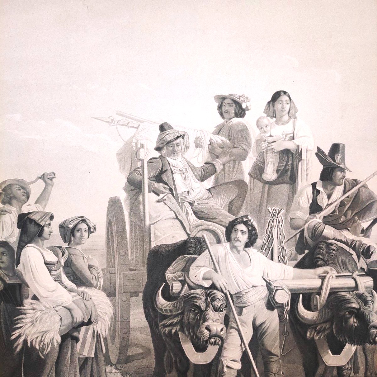 Estampe par Goupil & Cie, vers 1850, d'après une peinture de R. Leopold, dans un cadre doré-photo-2