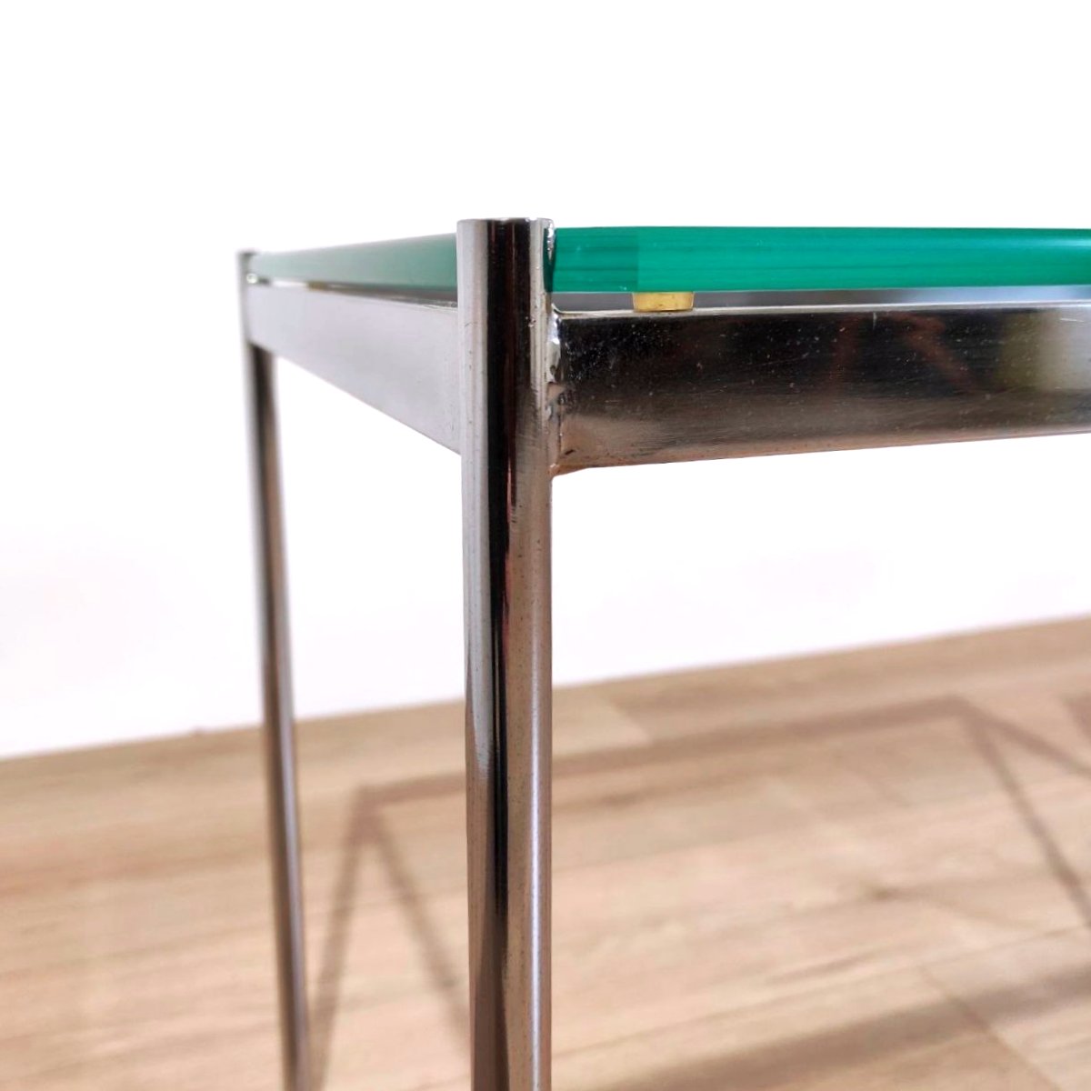 Ensemble de 3 tables gigognes en verre et métal chromé, années 1970-photo-4