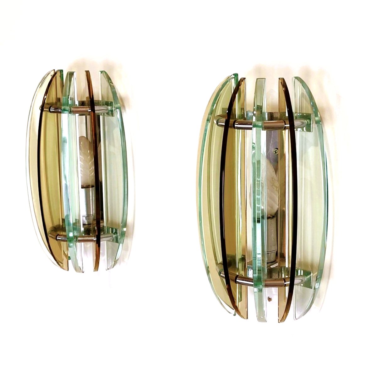 Veca Pair Of Glass Wall Lamps, Italy, 1970s-photo-2