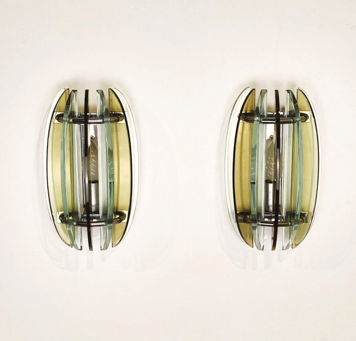 Veca Pair Of Glass Wall Lamps, Italy, 1970s-photo-3