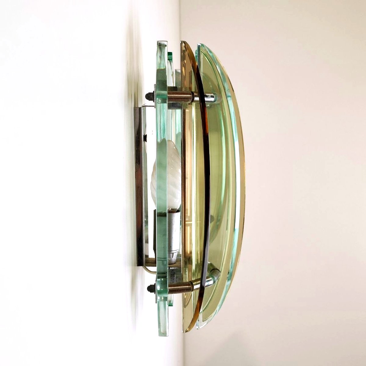 Veca Pair Of Glass Wall Lamps, Italy, 1970s-photo-4