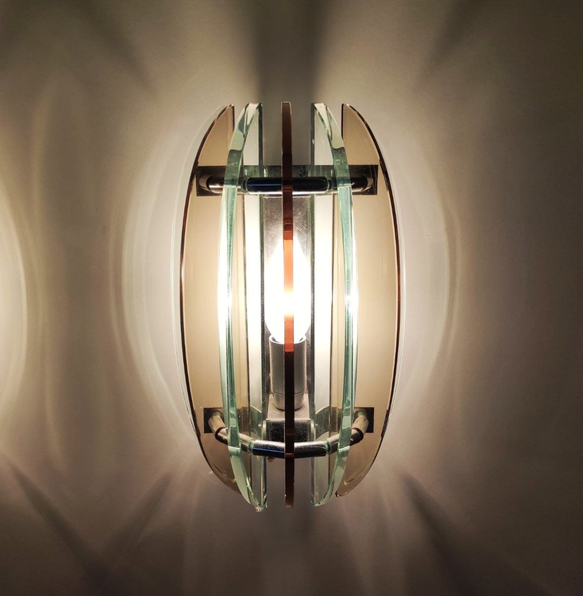Veca Pair Of Glass Wall Lamps, Italy, 1970s-photo-2