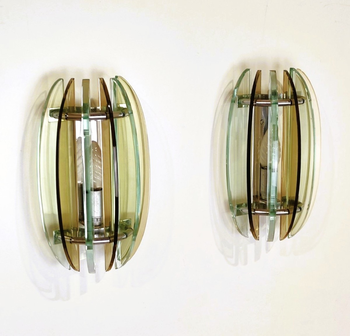 Veca Pair Of Glass Wall Lamps, Italy, 1970s