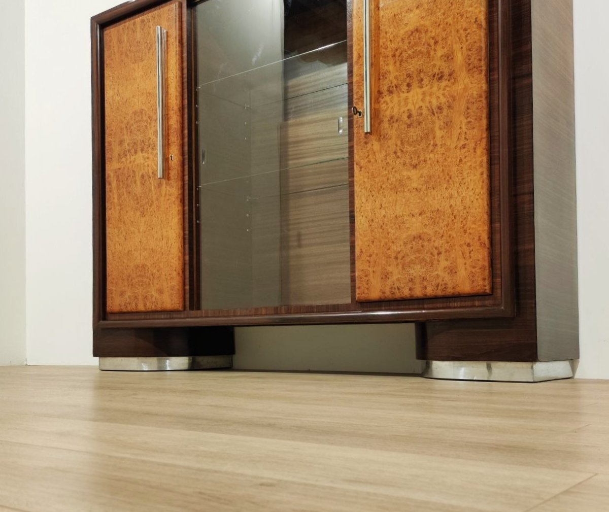 Buffet haut rationaliste en bois et verre, années 1940/1950-photo-6