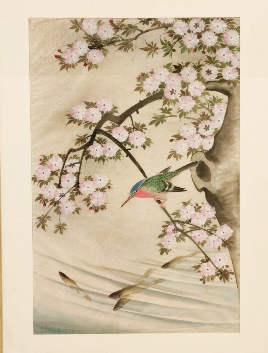 Pair Of Hand-painted Silks With 'kingfisher' -photo-3