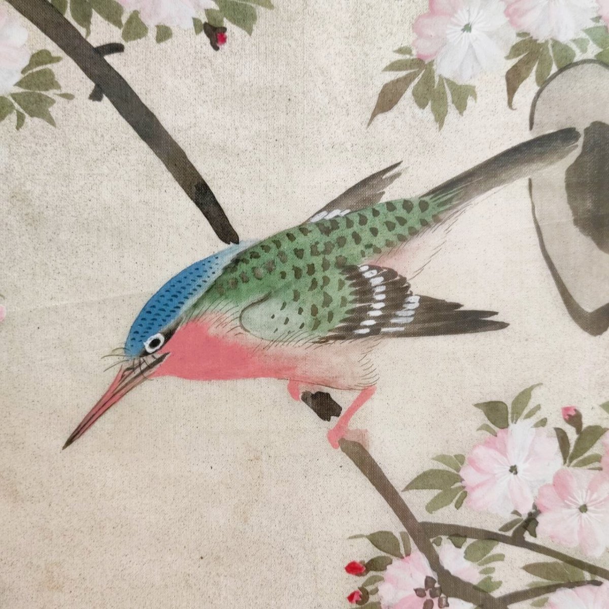 Pair Of Hand-painted Silks With 'kingfisher' -photo-4