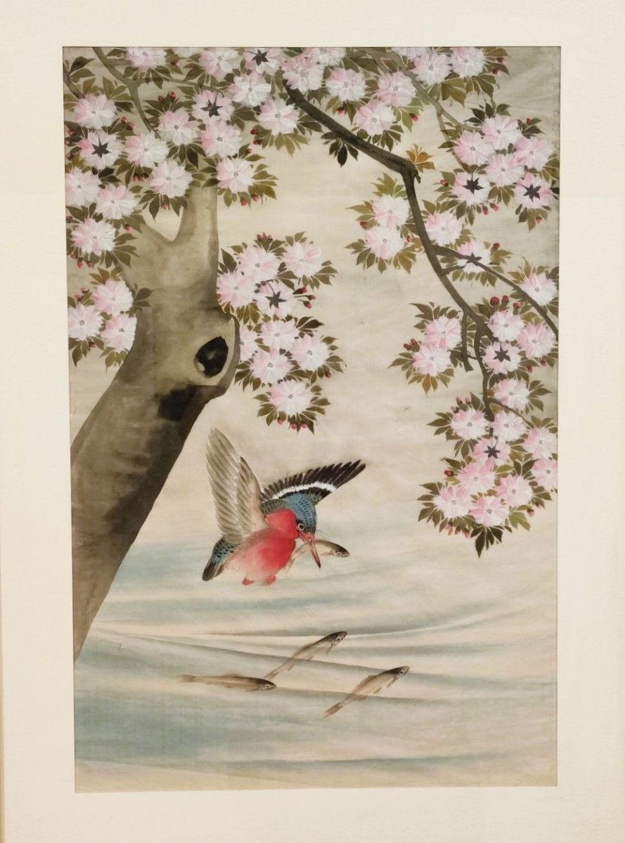 Pair Of Hand-painted Silks With 'kingfisher' -photo-3