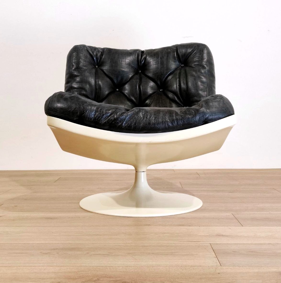 Fauteuil pivotant avec coussins en cuir, PLAY 'ivm' années 1960-photo-4