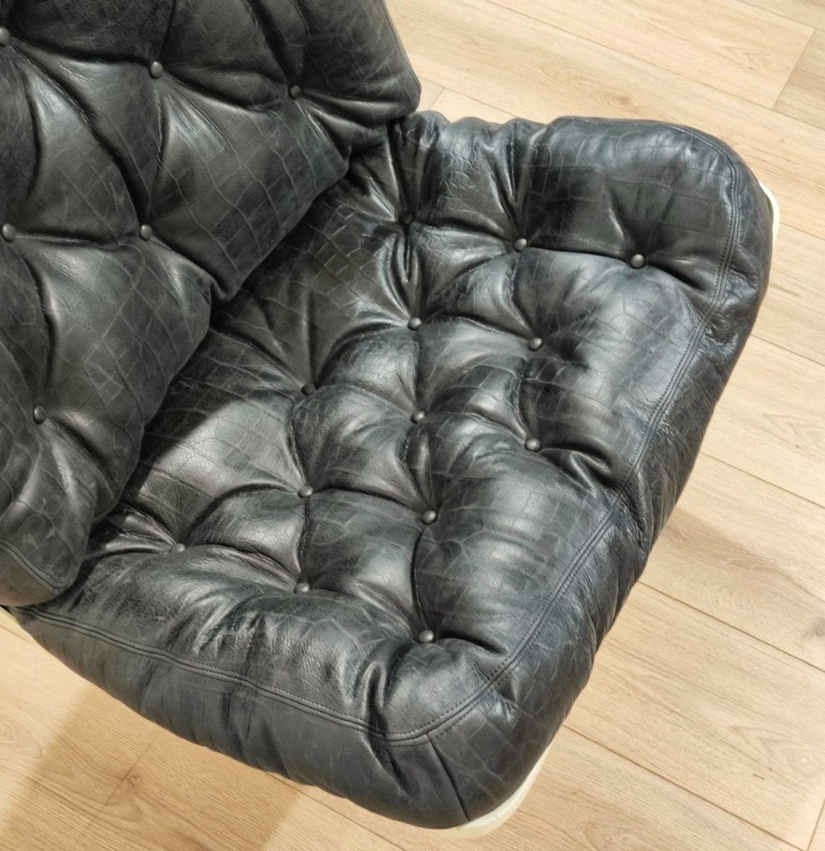 Fauteuil pivotant avec coussins en cuir, PLAY 'ivm' années 1960-photo-4