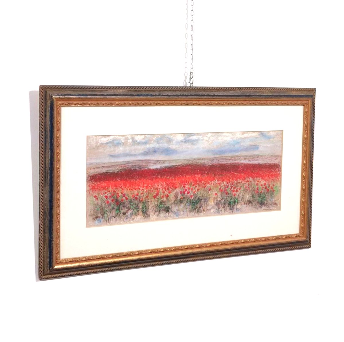 Addamiano, Natale « Champ de coquelicots », pastel sur papier signé-photo-2
