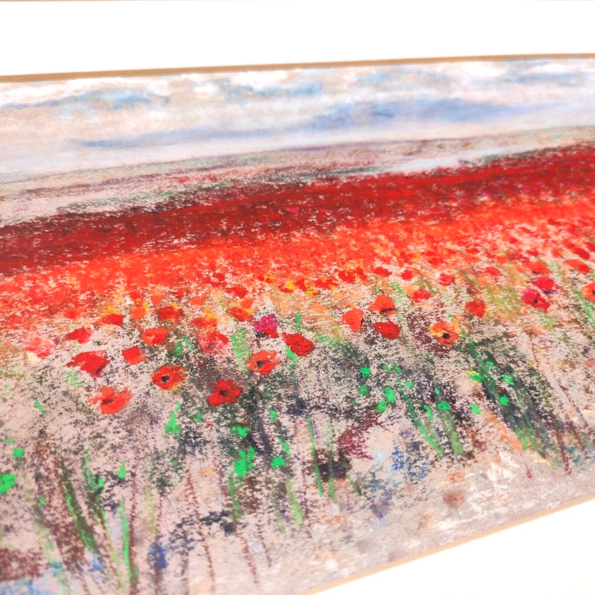 Addamiano, Natale « Champ de coquelicots », pastel sur papier signé-photo-4