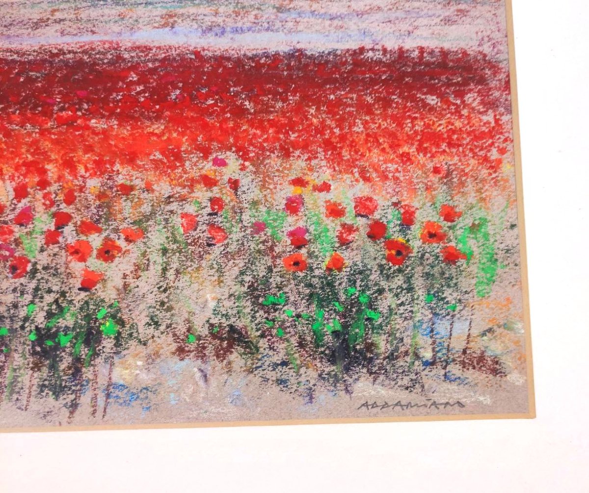 Addamiano, Natale « Champ de coquelicots », pastel sur papier signé-photo-1