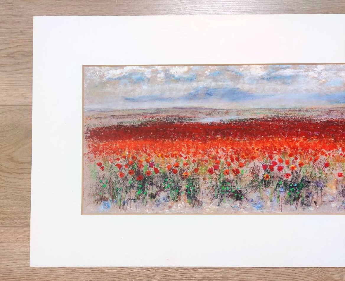 Addamiano, Natale « Champ de coquelicots », pastel sur papier signé-photo-2