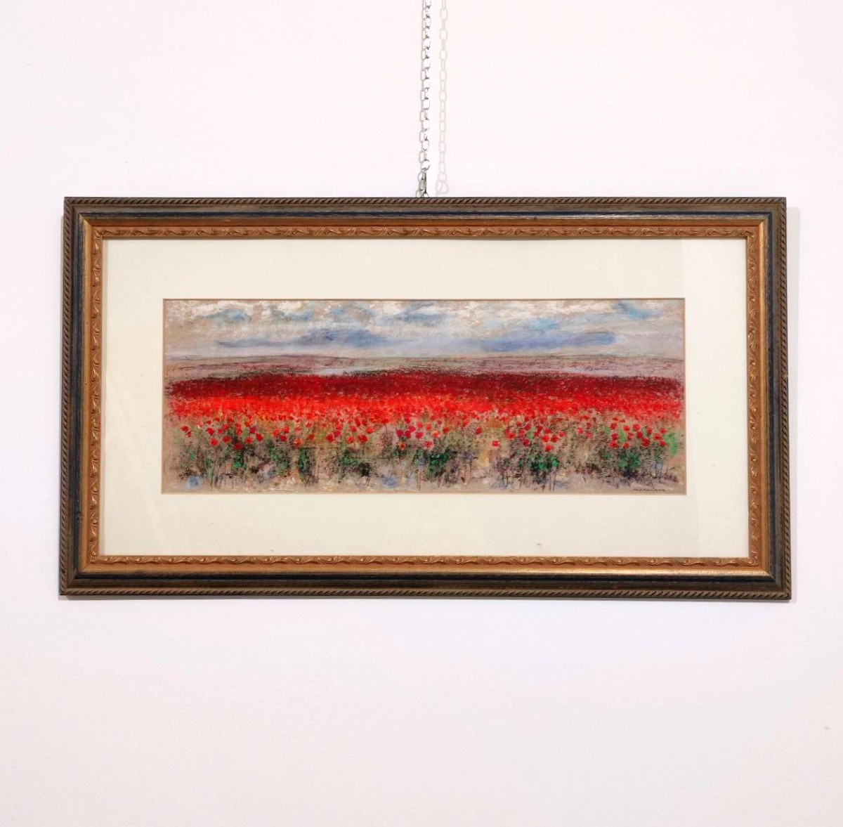 Addamiano, Natale « Champ de coquelicots », pastel sur papier signé