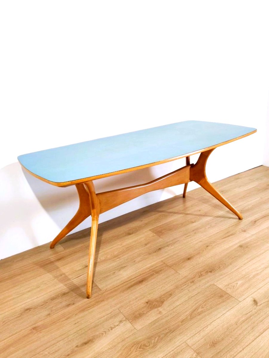 Wooden And Light Blue Formica Table, Ico Parisi Style (attributed), 1950s-photo-2