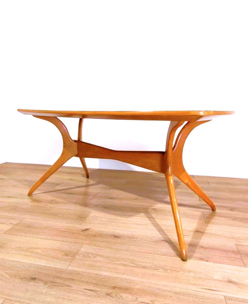 Wooden And Light Blue Formica Table, Ico Parisi Style (attributed), 1950s-photo-2