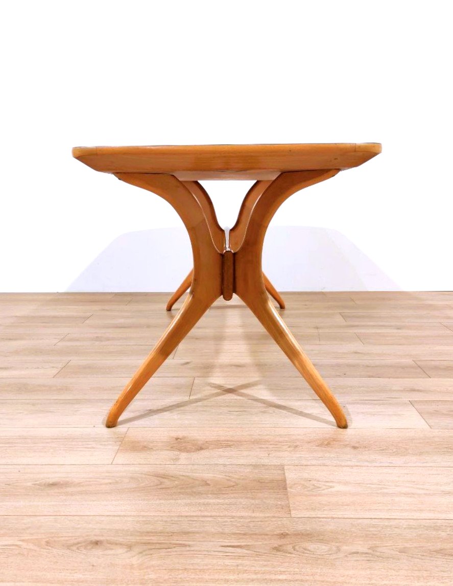 Wooden And Light Blue Formica Table, Ico Parisi Style (attributed), 1950s-photo-4