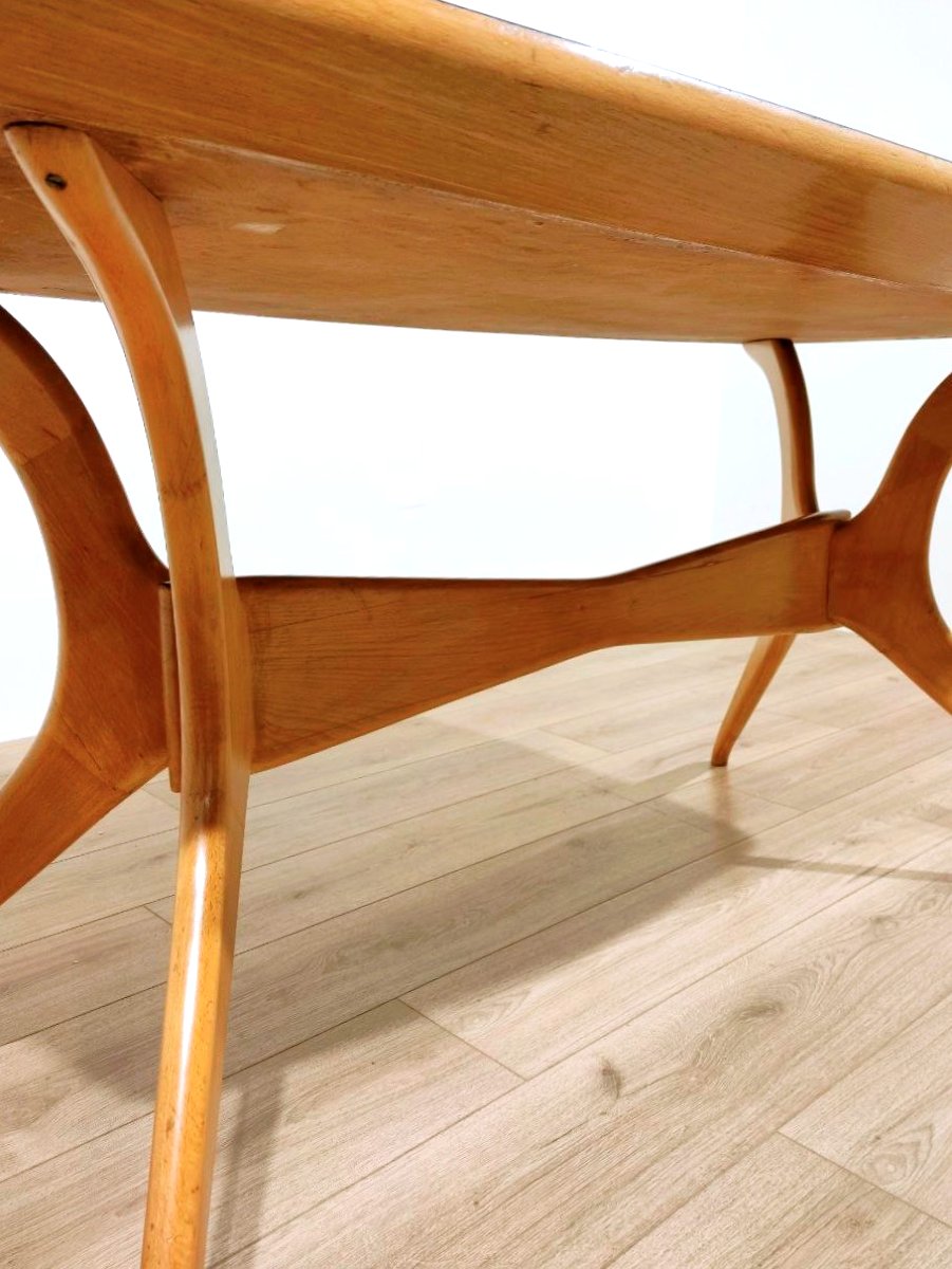 Wooden And Light Blue Formica Table, Ico Parisi Style (attributed), 1950s-photo-5