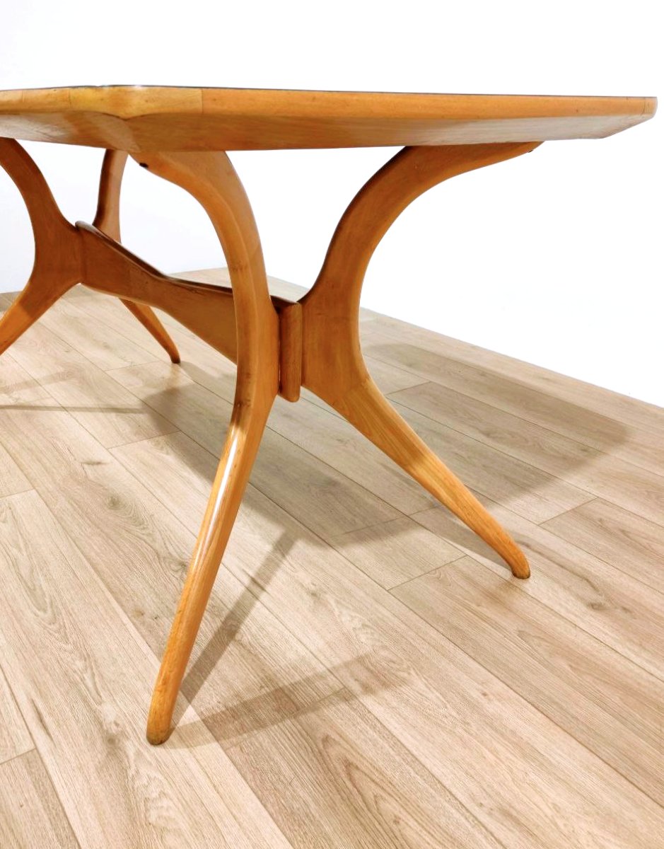 Wooden And Light Blue Formica Table, Ico Parisi Style (attributed), 1950s-photo-6