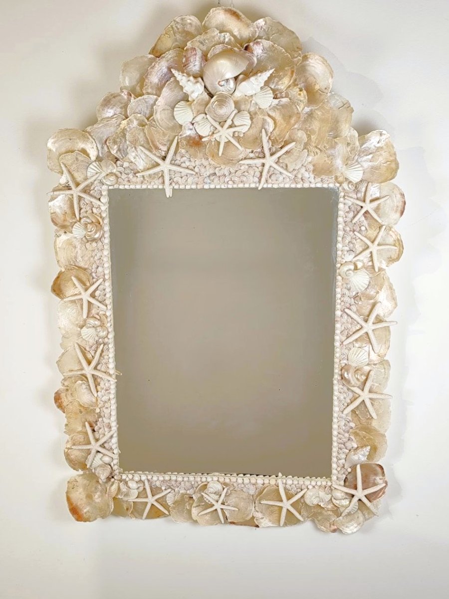 Cadre en coquillage miroir, fabriqué artisanalement, Italie, XXe siècle.-photo-2