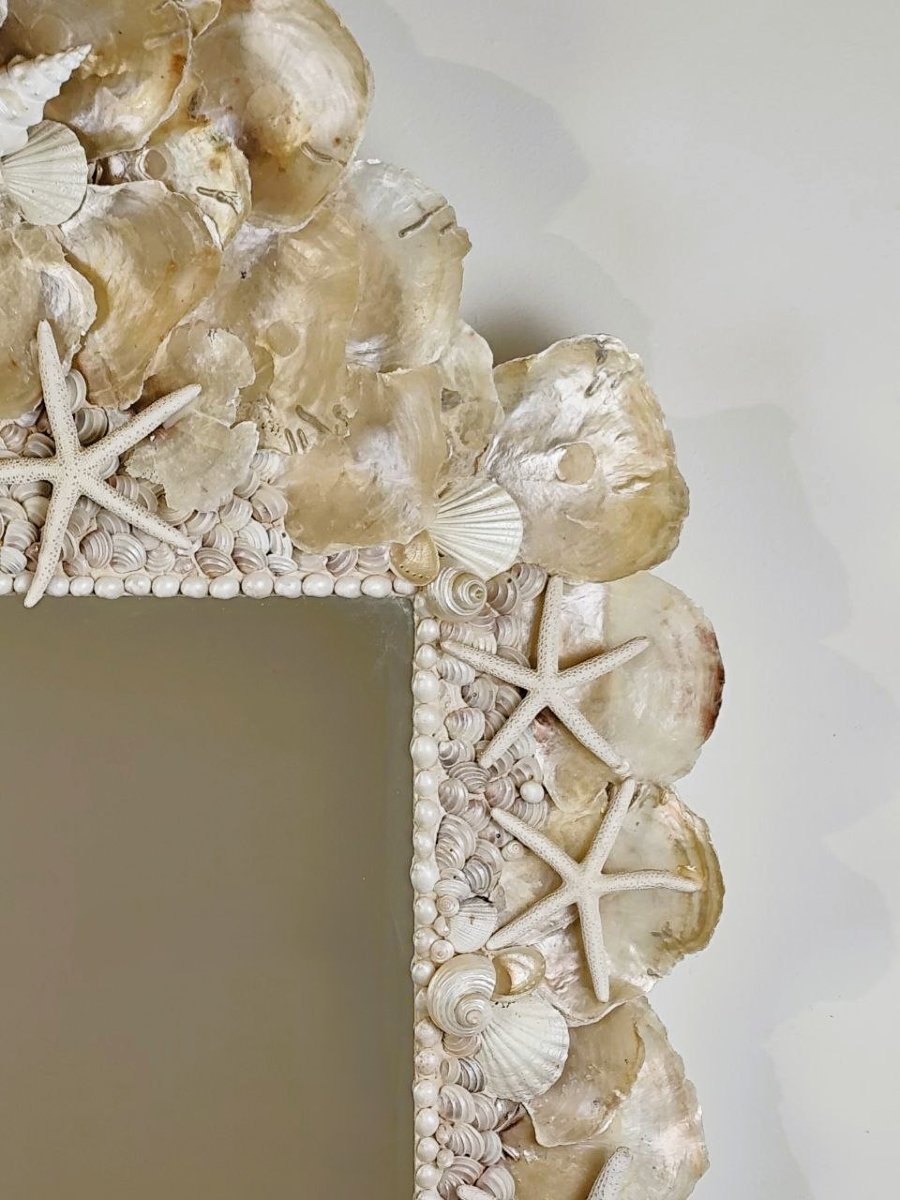 Cadre en coquillage miroir, fabriqué artisanalement, Italie, XXe siècle.-photo-3