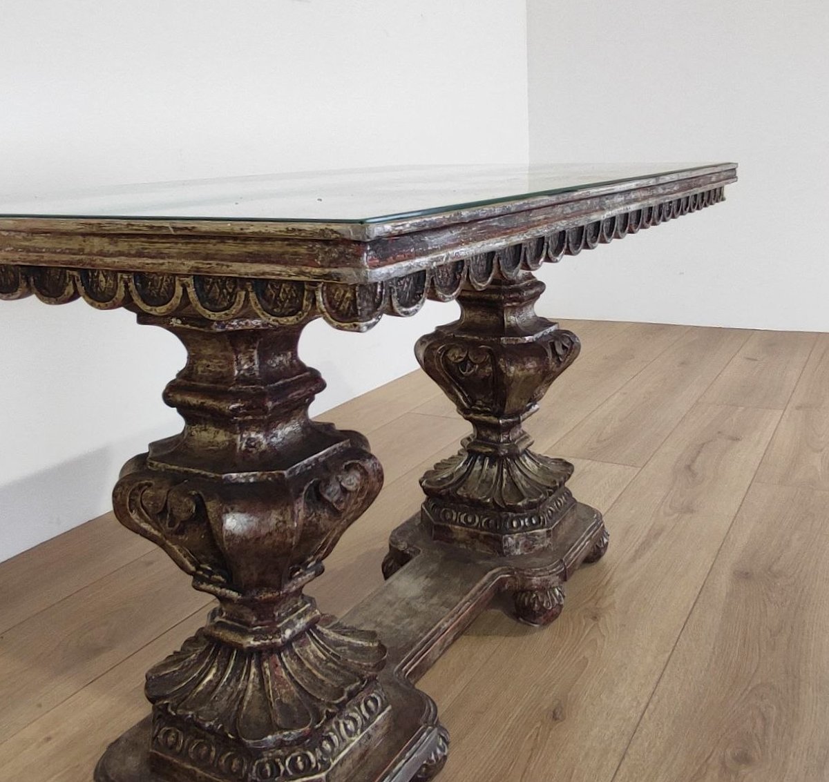 Antique-style Coffee Table With A Decorated Top, 20th Century-photo-3