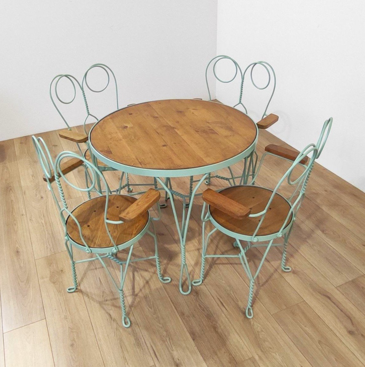 Ensemble de jardin « MONDO », table et 4 chaises en fer et bois-photo-2