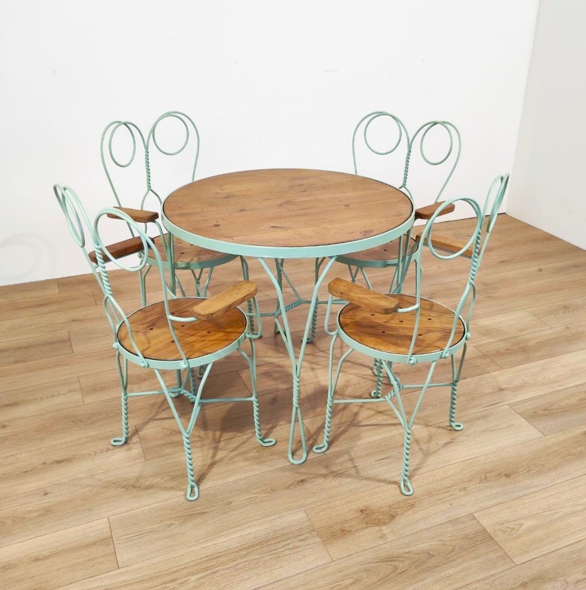 Ensemble de jardin « MONDO », table et 4 chaises en fer et bois