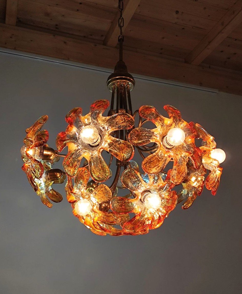Suspension ornée de fleurs en verre de Murano, années 1970-photo-2