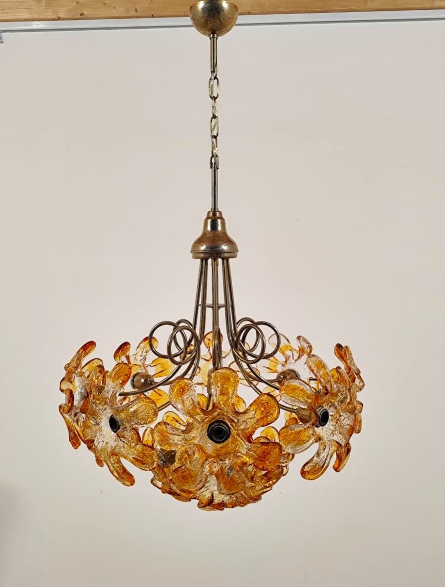 Suspension ornée de fleurs en verre de Murano, années 1970-photo-4
