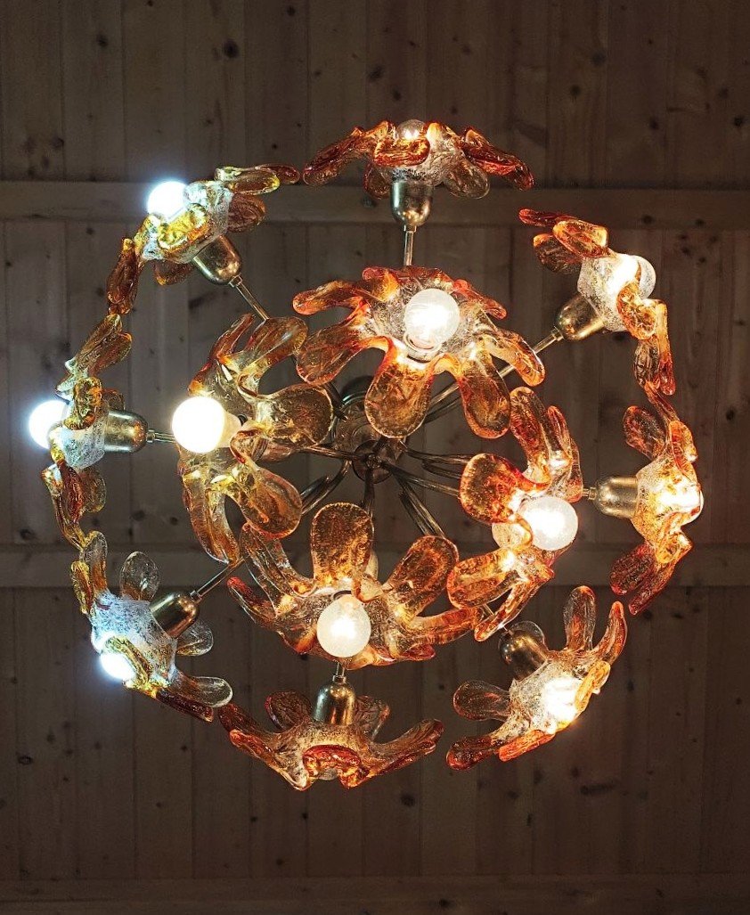 Suspension ornée de fleurs en verre de Murano, années 1970-photo-7