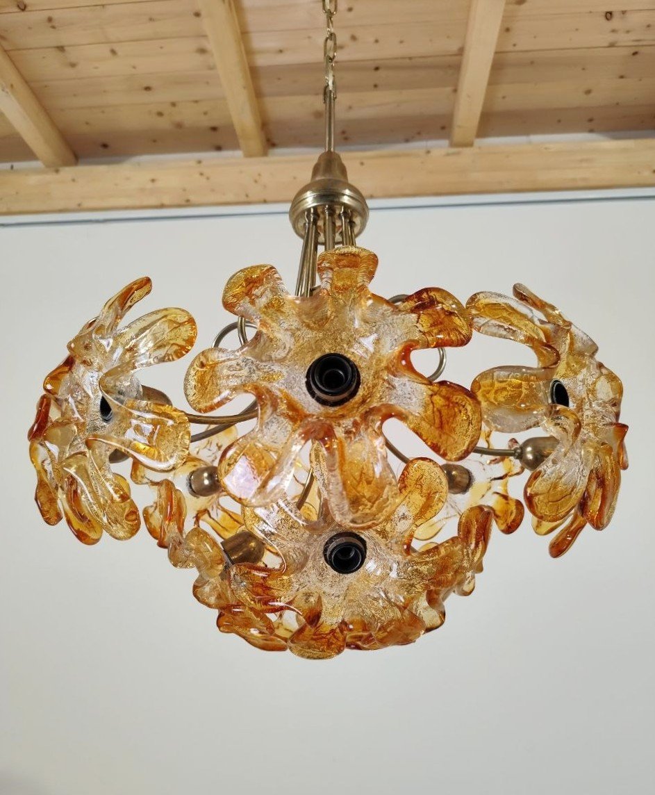 Suspension ornée de fleurs en verre de Murano, années 1970-photo-1