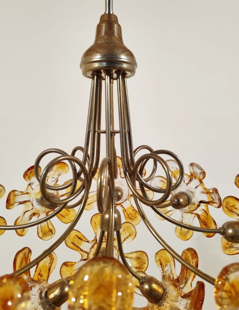 Suspension ornée de fleurs en verre de Murano, années 1970-photo-4