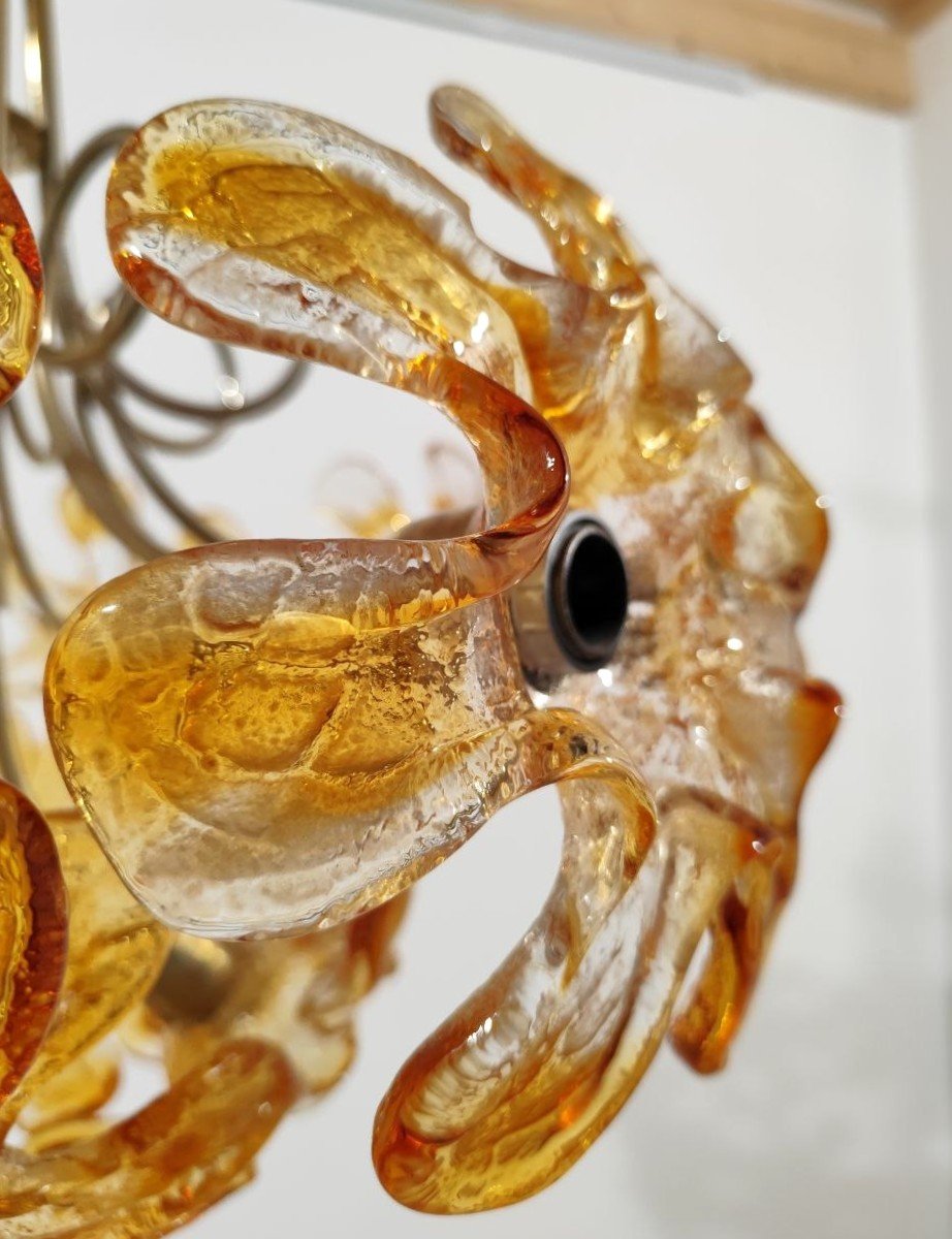 Suspension ornée de fleurs en verre de Murano, années 1970-photo-5