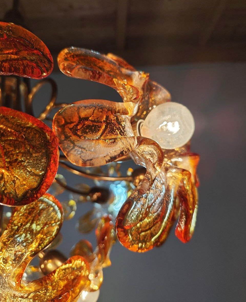 Suspension ornée de fleurs en verre de Murano, années 1970-photo-6