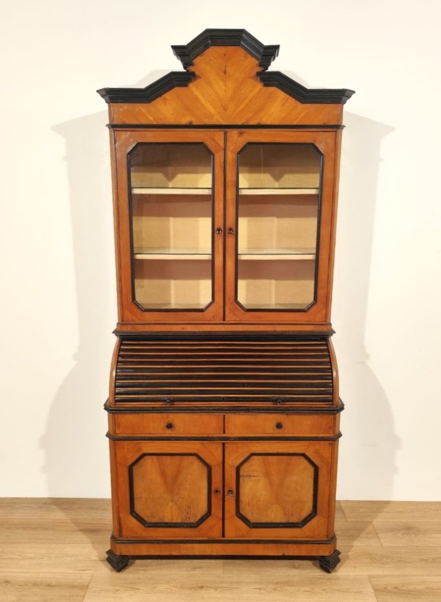 Walnut Trumeau With Roller And Pull-out Top, Lombardy, 19th Century-photo-2