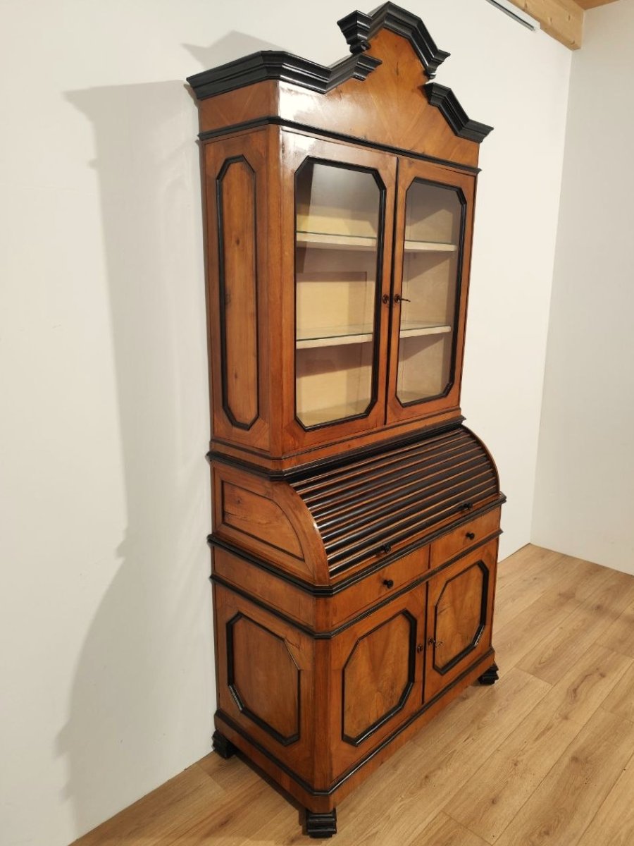 Walnut Trumeau With Roller And Pull-out Top, Lombardy, 19th Century-photo-3