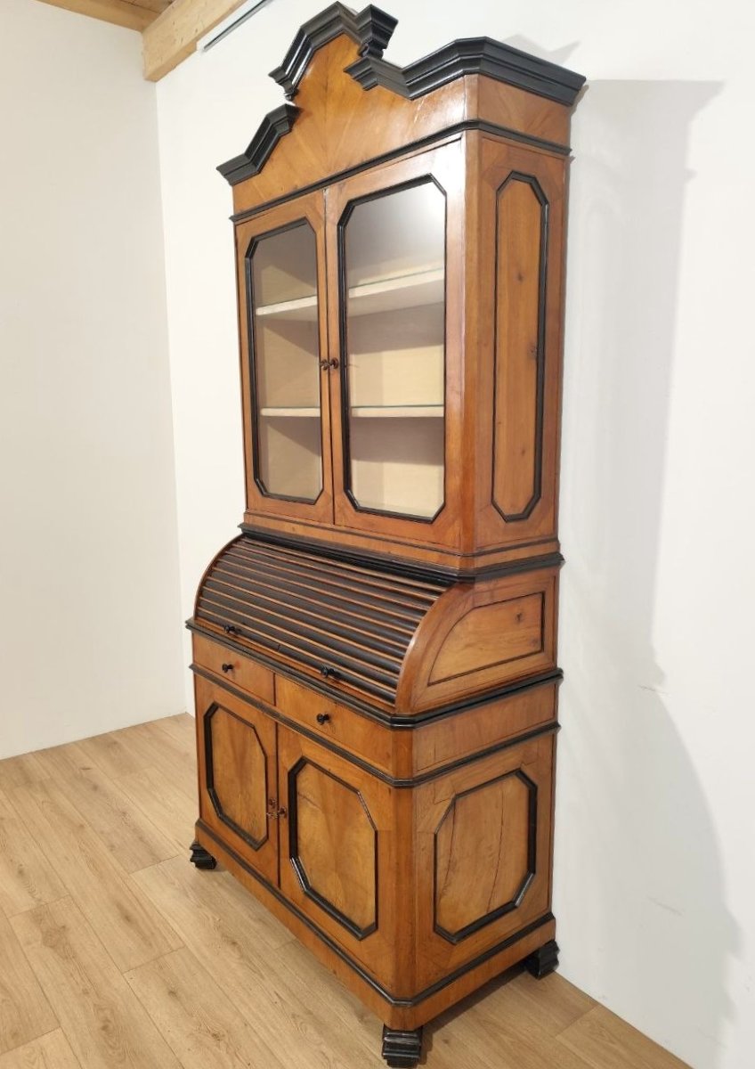 Walnut Trumeau With Roller And Pull-out Top, Lombardy, 19th Century-photo-4