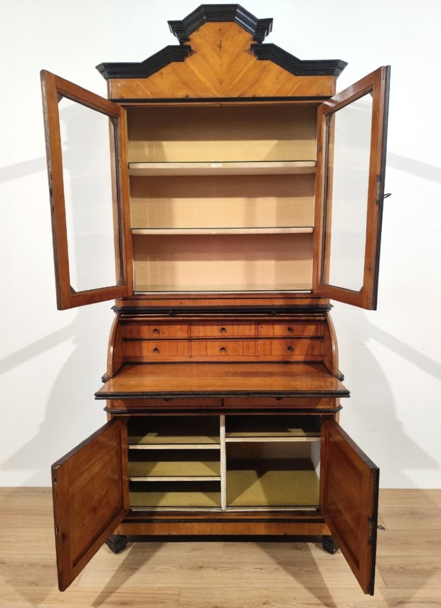 Walnut Trumeau With Roller And Pull-out Top, Lombardy, 19th Century-photo-4