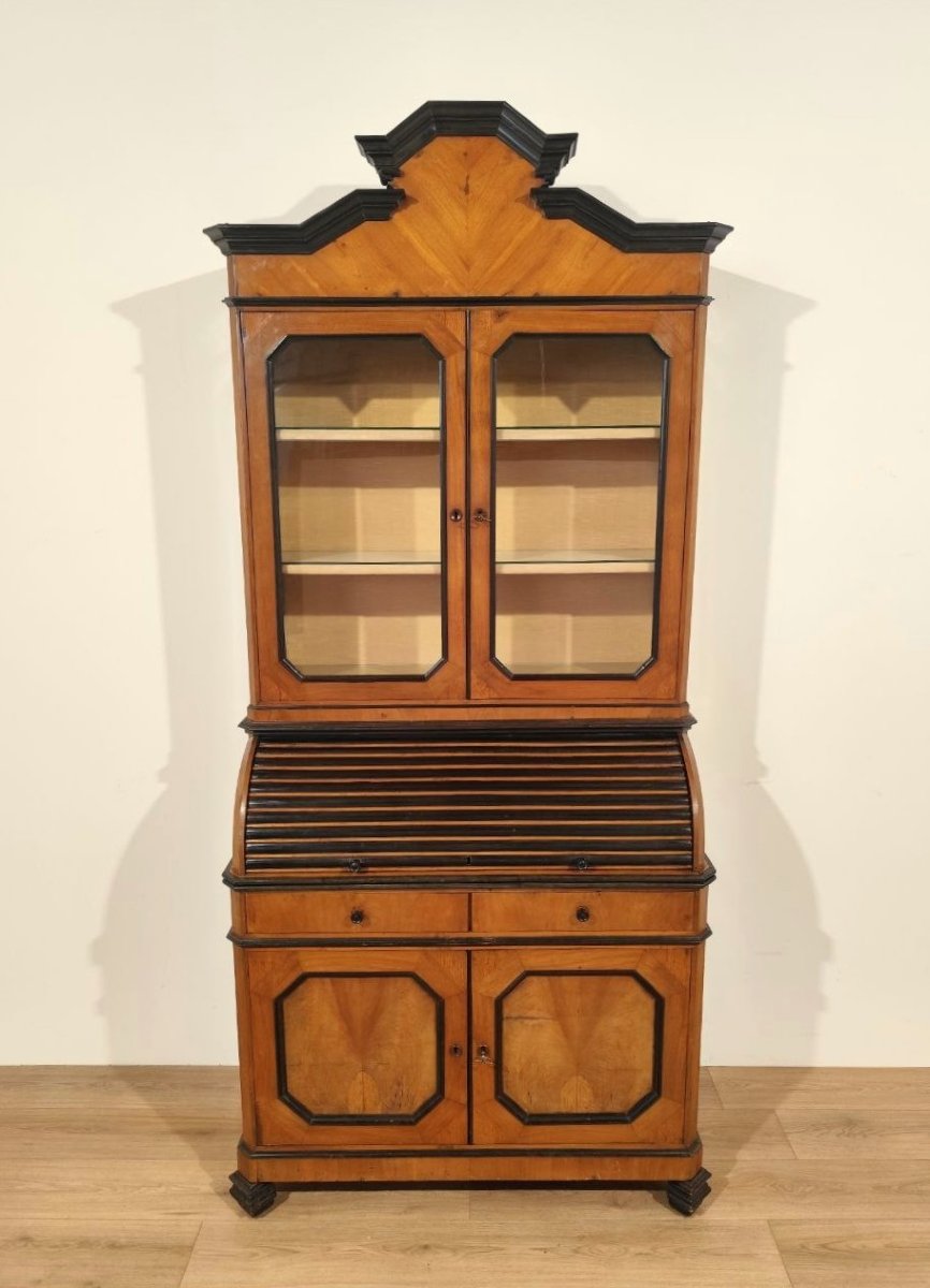 Walnut Trumeau With Roller And Pull-out Top, Lombardy, 19th Century