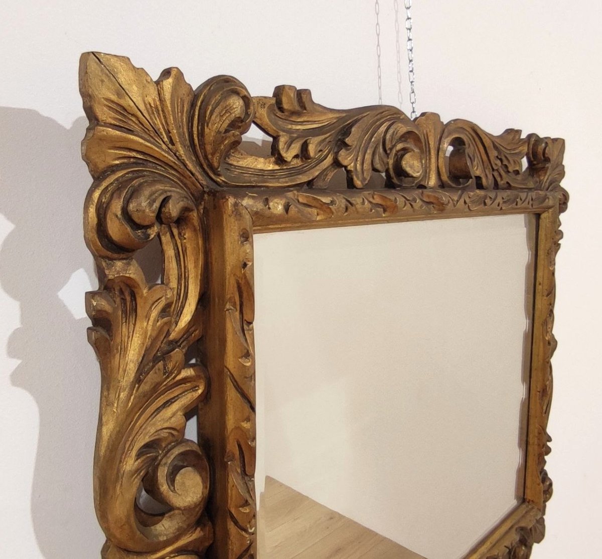 Mirror With Carved And Gilded Frame, Early 1900s-photo-3