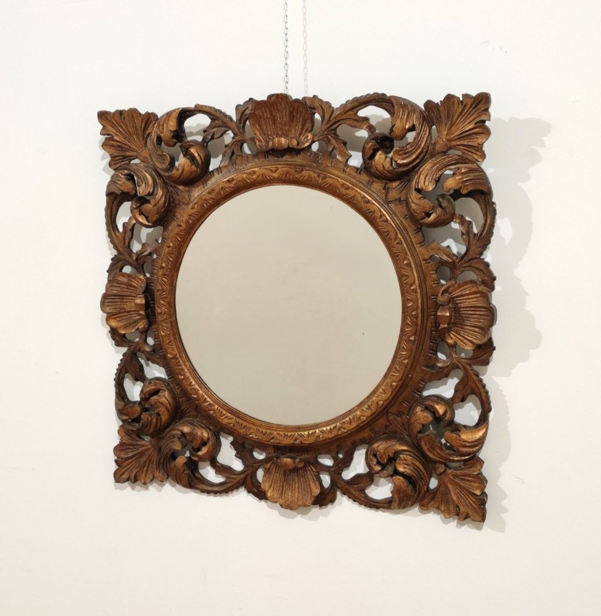 Mirror With Carved Wooden Frame, Italy, 20th Century-photo-2